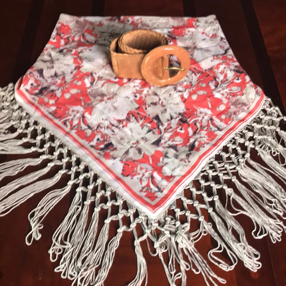 2pcs Fringed Cowl Scarf and Nine West Leather Belt - Picture 1 of 8